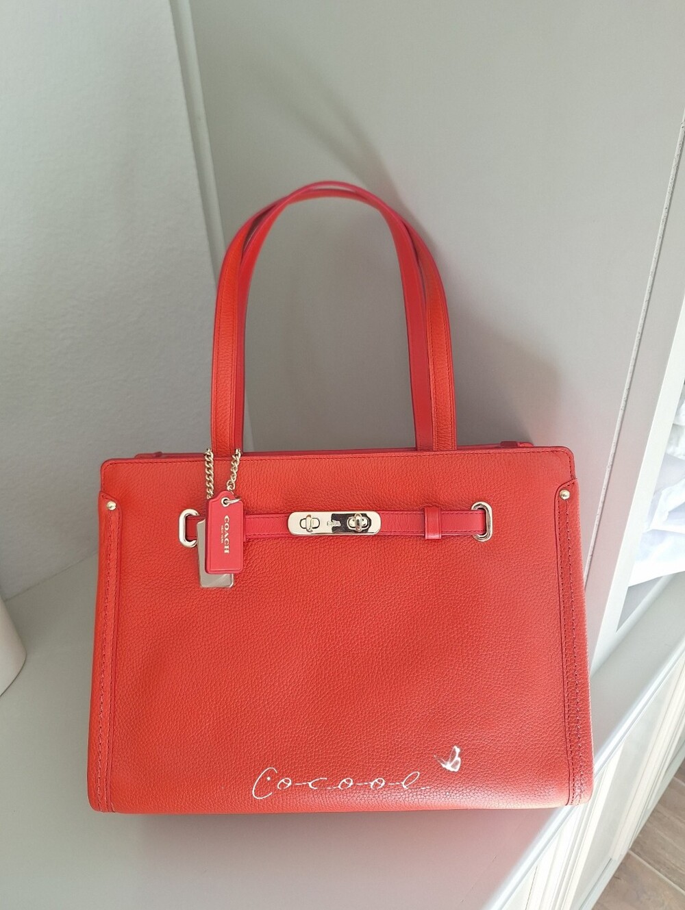 New Coach Swagger Tote 34915 Orange Pebbled Leather Shoulder Bag
